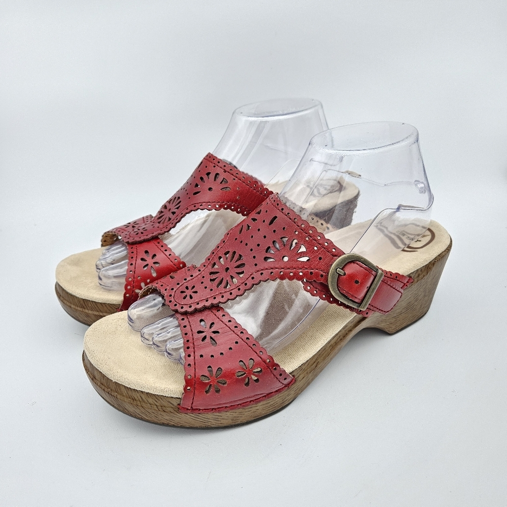 Dansko Sapphire Red Floral Wedge Slides Sandals EU 40 US 9.5/10